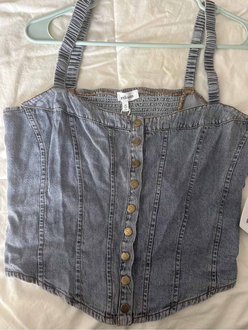 Heartloom Light Blue Denim Button-Front Corset Crop Top